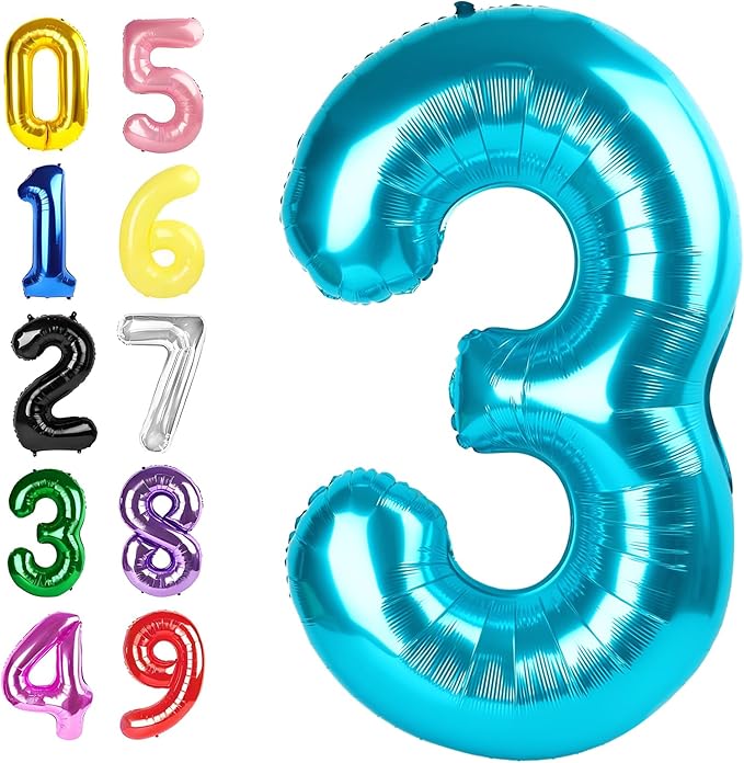 Light Blue Number Balloons 40 Inch, 3rd Birthday Decorations for Girls Boys, Number 3 Ballon for 3, 13, 23, 30 Celebration, Boy and Girl Birthday, Wedding, Anniversary Decor
