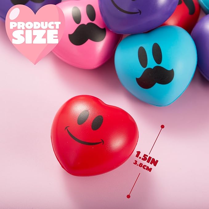 JOYIN 30 Pcs Valentine's Day Heart Shape Stress Ball, Valentines 1.5 inch Heart Ball Squishy Toy Exchange Gift for Kids, Stress Relief Party Favors, Holiday Reward Prizes