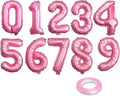 [10] 16" Number Pink Foil Balloons 0-9 set, Mylar Aluminum Hanging Numbers for Valentine's day Romance Mother's day Wedding Graduation Birthday Party Decorations Christmas New Year eve (10 Pcs)