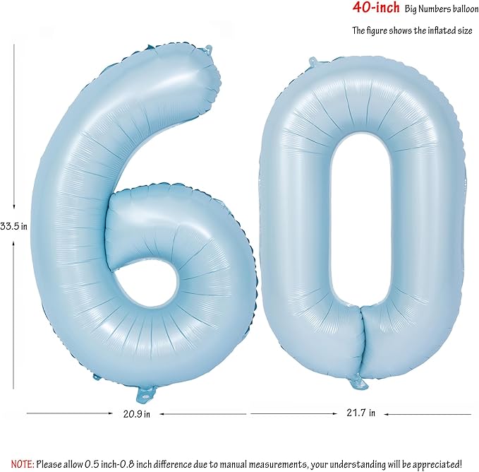 40 In Matte Blue Number Balloons Helium Foil Mylar Balloon Birthday Party banquet Decoration Digital 60
