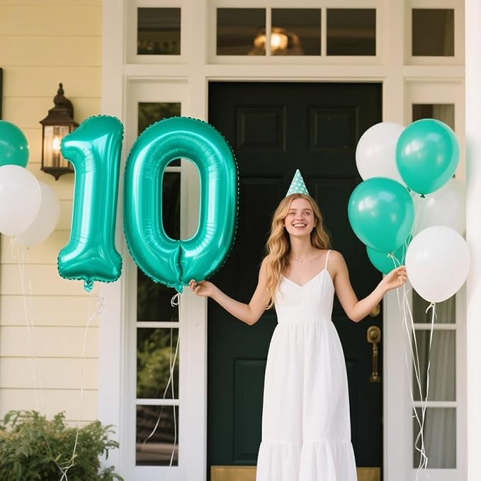 40 Inch Teal Blue Balloon Number 0 Balloons,Jumbo Mylar Foil Helium Balloon for 10 20 30 40 50 60 70 80 90 100 2025 Birthday Digital Balloons for Birthday Party,Wedding Anniversary Party Decorations