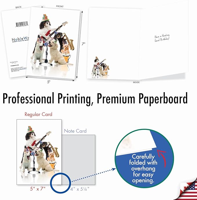 NobleWorks - Birthday Greeting Card with 5 x 7 Inch Envelope (1 Card), Fun Animal Bday Celebration - Animal Bands - Dogs C9508FBDG