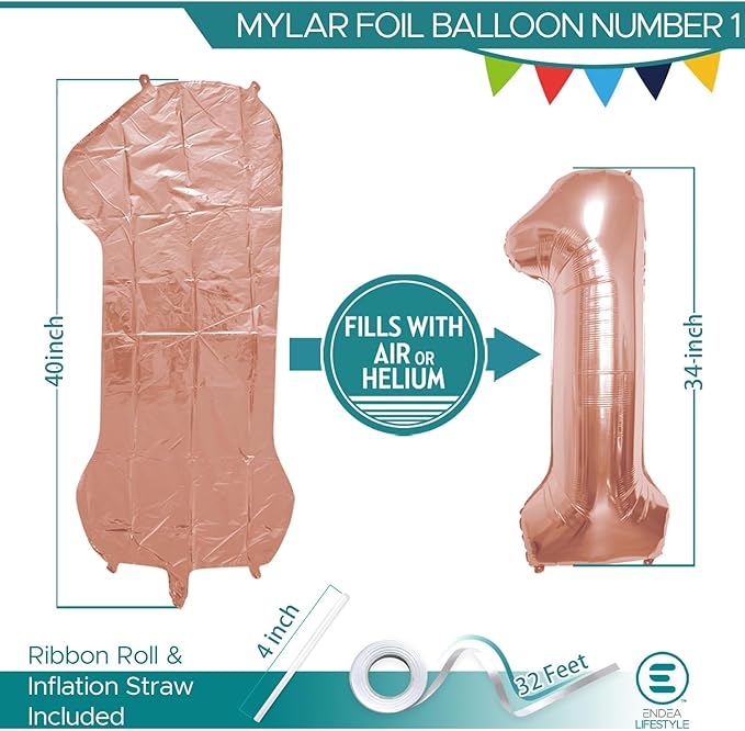 40 Inch Large Rose Gold Number Celebration and Decoration Balloon for Birthday Parties, Graduations, Anniversaries, Weddings, Photo Shoots, Special Events (Rose Gold Number 1)