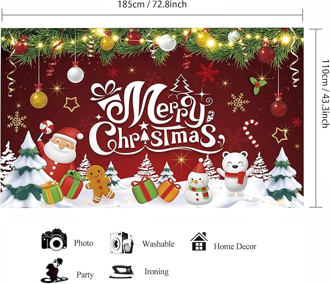 Red Green Gold Merry Christmas Backdrop Banner Photography Background for Home Garden Outdoor Wall Xmas Christmas New Year Party Decorations Supplies 72.8 * 43.3in