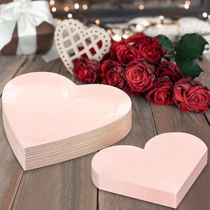 Valentine's Day Party Supplies, Heart Shaped Disposable 9" Paper Plates and 3 Ply Napkins for Best Mom Gift, Valentine's Day Engagements Wedding Anniversaries Bridal Showers Birthday, 50 Count / Blush
