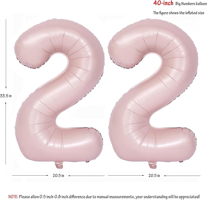 40 In Matte Pink Number Balloons Helium Foil Mylar Balloon Birthday Party banquet Decoration Digital 22