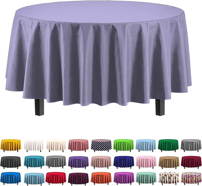 Exquisite 12-Pack Premium Plastic Tablecloth 84in. Round Table Cover - Lavender