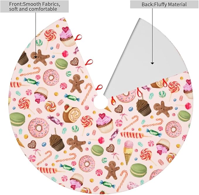 Candy Gingerbread Man Tree Skirt Xmas Tree Mat Christmas Ornaments Decorations Holiday Party Indoor Outdoor 48"