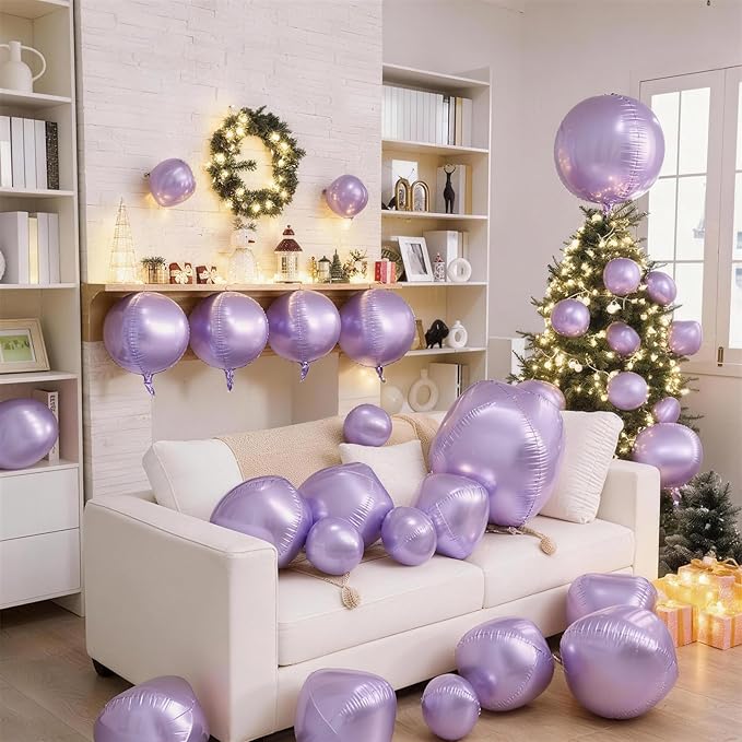 12Pcs Light Purple Round Balloons Foil, 22" 18" 15" 10" 4D Sphere Ball Balloon, Big Metallic Purple Foil Balloons for Wedding Anniversary Graduations Birthday Party Bridal Shower Decorations Supplies