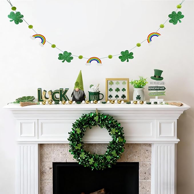 St Patrick's Day Decoration 8 PCS Tiered Tray Decor Set, Cute Tabletop Saint Patty's Day Décor for Home Shelf Mantel Fireplace Office Desk Coffee Bar Shamrock Sign Gnome Lucky Irish Tray Objects