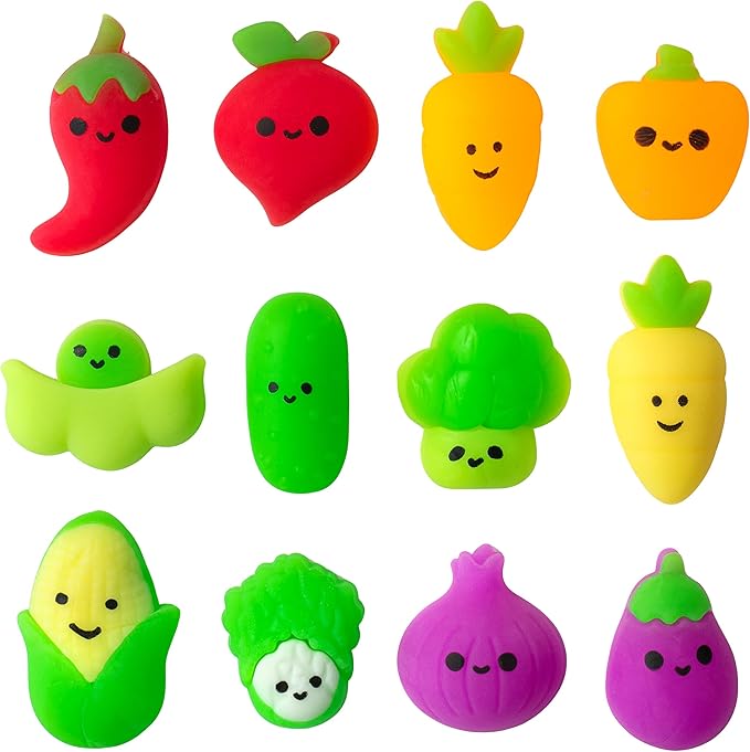 Mr. Pen- Vegetable Squishy Toys, 12 Pack, Washable Twistable Stretchy Squishies, Soft Stress Relief Sensory Toys for Squeezing, Kids’ Gifts, Party Favors & Classroom Rewards, Easter Egg Fillers