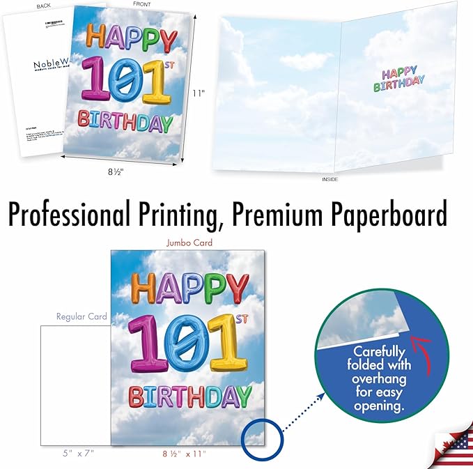 NobleWorks - Milestone Birthday Card with Envelope (Letterhead 8.5 x 11 Inch) - Inflated Messages-101 (Not Actual Balloons) J2769MBG