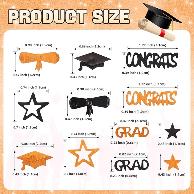 Orange and Black Graduation Confetti 2026, 1000 Pcs Congrats Grad Confetti Class of 2026 Party Table Centerpiece for Graduation Party Decorations