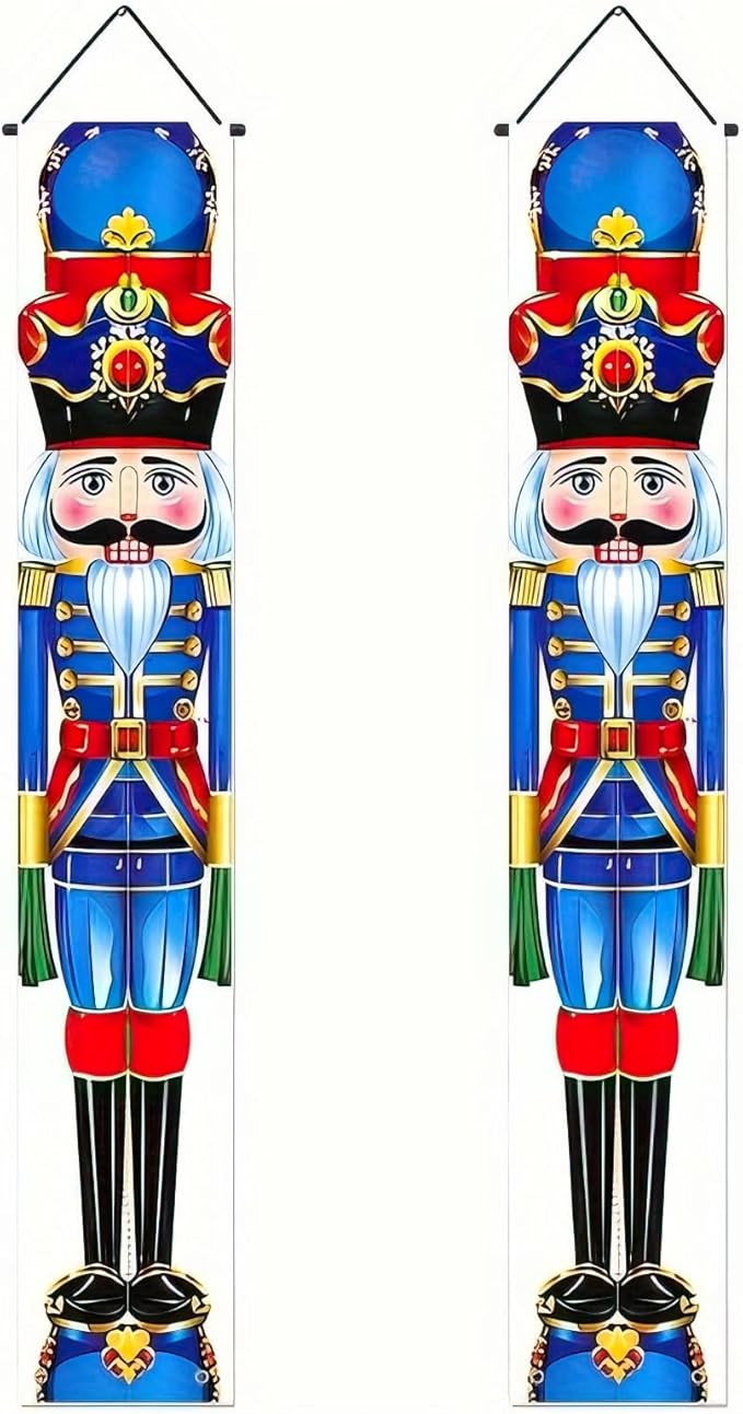 Blue Nutcracker Christmas Porch Banner Set 71"x12" Front Door Outdoor Christmas Decorations, Nutcracker Soldier Doorway Hanging Banners for Entryway, Wall, Fireplace, Winter Holiday Home Decor
