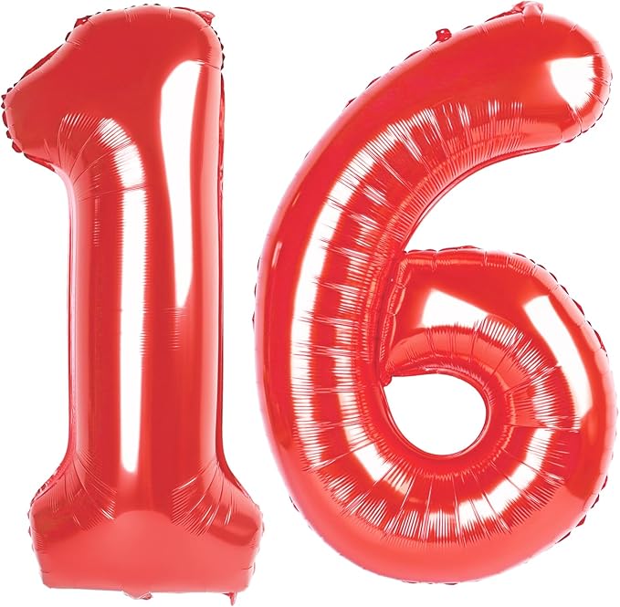 Red Number 16 Balloon 40 inch, 16 Number Balloons, 16th Red Birthday Decorations, 16 Year Old Girls Boys Party Supplies