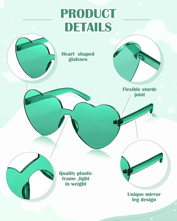 Photect 12 Pair Heart Shaped Sunglasses Neon Color Transparent Heart Glasses for Women Party Favor