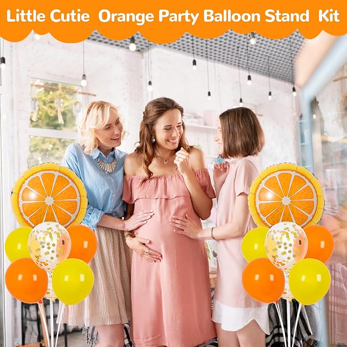 Little Cutie Fruit Party Balloons Stand Kit 2 Sets With 2 Orange Slice Foil Balloons Orange Yellow Gold Confetti Balloon Centerpiece for Tables for Birthday Party Little Cutie Baby Shower Decorations