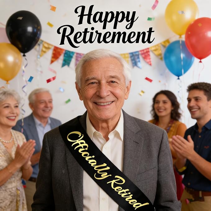 Officially Retired Sash, Reitrement Sash for Men and Women Retirement Party Decorations Supplies, Black + Gold(Officially Retired)