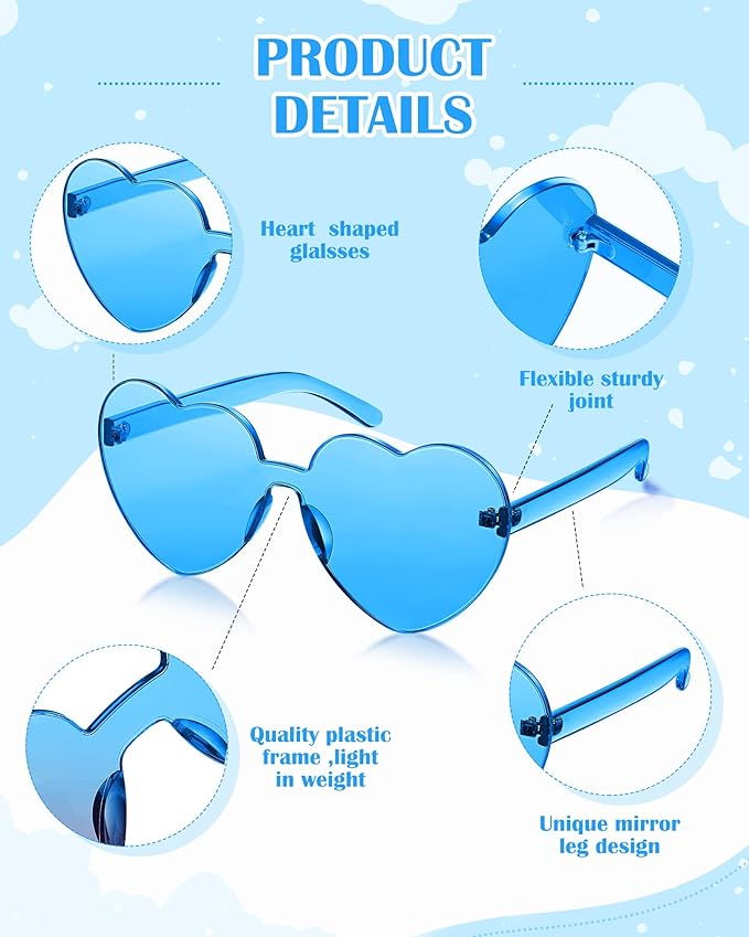 Photect 12 Pair Heart Shaped Sunglasses Neon Color Transparent Heart Glasses for Women Party Favor