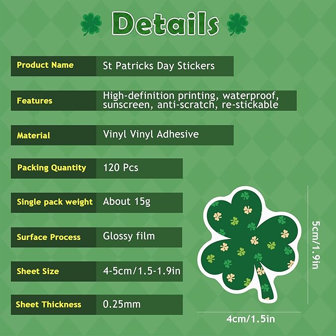 OHOME St Patricks Day Stickers for Kids - 120 PCS St Patricks Day Accessories Shamrock Decorations - St. Patrick’s Day Crafts for Kids - St Paddys Day Gifts Treats Party Favors for Boys Girls