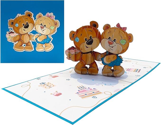 Pop up Cute Bears Card - 3D Greeting happy birthday card for her | 6×6 Gift Card - Perfect Keepsake pop up birthday cards Gift For Birthday, Anniversary, Thank You, All Occasions