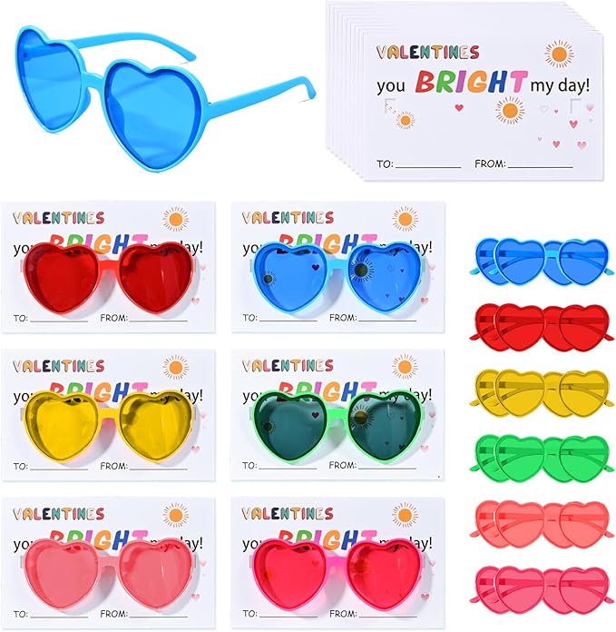 EnriQ 12 Pairs Heart Shaped Sunglasses for Women Colorful Heart Sunglasses Bulk Fun Transparent Glasses for Valentines Party Favor St. Patricks Day Prop Mardi Gras Party Decoration
