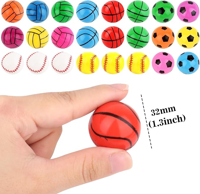 Hxezoc 24 Pcs Sports Bouncy Balls for Kids, 32mm Multicolor Rubber Bounce Balls Bulk for Party Favors, Goodie Bag Fillers, Easter Gift Bag Stuffers, Basket Stuffers, Classroom Prizes