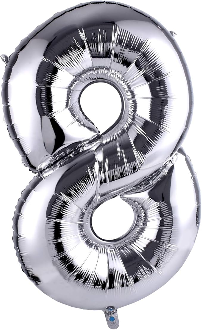 40 Inch Large Foil Helium Number Balloon Birthday Wedding Party 0-9 (Silver, 8)