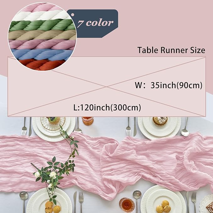 IVAPUPU 2 Pcs Cheesecloth Table Runner - 10ft Pink Easter Spring Boho Gauze Cheese Cloth Table Runners for Baby Shower Decoration Wedding Party Summer Garden Decor