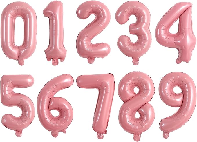 TONIFUL Balloons 16 Inch Light Pink 0-9 Number Mylar Foil Balloons 10 Pcs Custom Digital Balloons for 2026 New Year Eve Birthday Party Engagement Graduations Anniversary Baby Shower