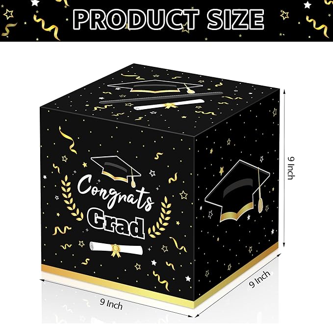 Graduation Decorations 2026 Black Graduation Card Box Graduation Party Decorations,Graduation Box,Congrats Grad Gifts for 2026 Graduation Party Supplies Favors