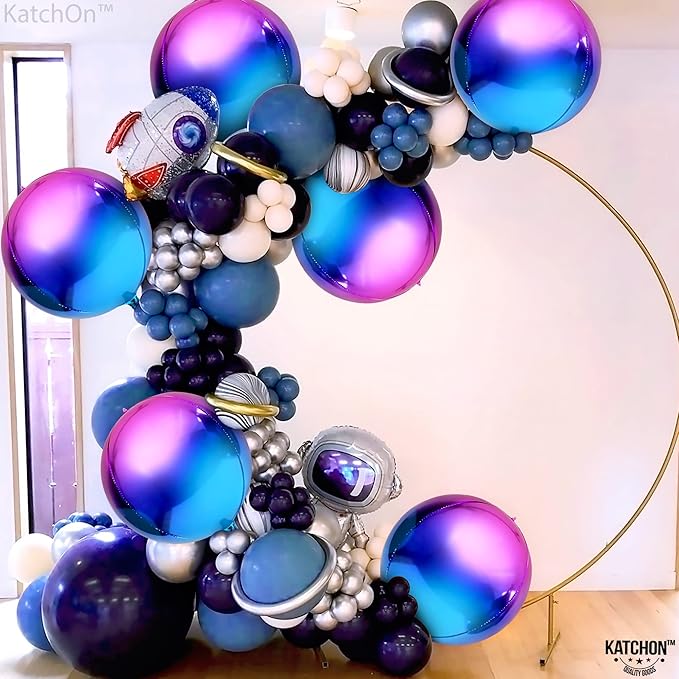 KatchOn, Purple Galaxy Balloons - 22 Inch, Pack of 12 | Round 4D Metallic Balloon for Galaxy Birthday Party Decorations | Iridescent Balloon | Purple and Blue Balloons for Mermaid Party Decorations