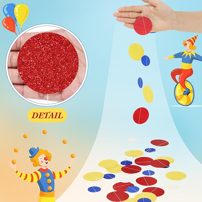 Outus 10 Pieces Colorful Dots Paper Garland Easter Decor Round Glitter Hanging Confetti Streamers Backdrop for Spring Birthday Classroom Halloween Trunk or Treat Car Decoration (Red,Blue,Yellow)