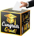 JWSCYSY Graduation Card Box Holder, Congrats Grad Foldable Cardboard Decorations Box for Graduation Party Favors Decor Party Supplies (Black Gold)