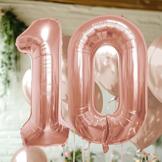 40 Inch Number Celebration and Decoration Balloon for Birthday Parties, Graduations, Anniversaries, Weddings, Photo Shoots, Special Events - Helium Foil Mylar (Rose Gold Number 10)
