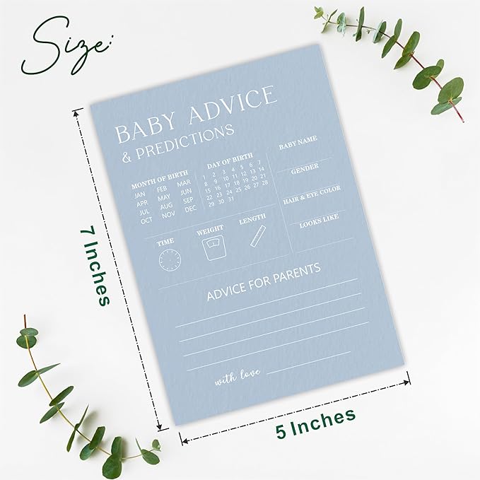 Baby Shower Game Kits - Minimalism Baby Prediction & Advice - Mist Blue - 30 Game Cards Included, Gender Reveal, Baby Announcement, Party Favor & Decor - B02
