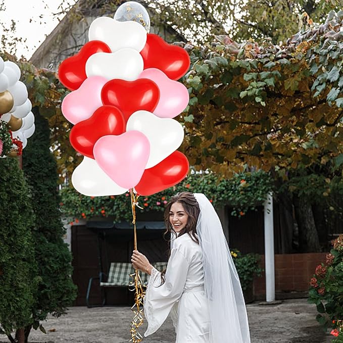 60 Pcs Love Heart Balloons 10-inch Red Pink White Latex Heart Balloons for Valentines Day Wedding Anniversary Engagement Birthday Garden Company Celebration Graduation Prom Party Romantic Decor