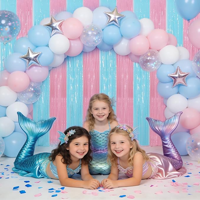 TONIFUL Light Pink Light Blue Door Streamers,Black and Pink Photo Booth Backdrop Metallic Streamers Foil Fringe Curtain for Birthday,New Year,Graduation,Grad,Baby Shower Party Streamers Decoration