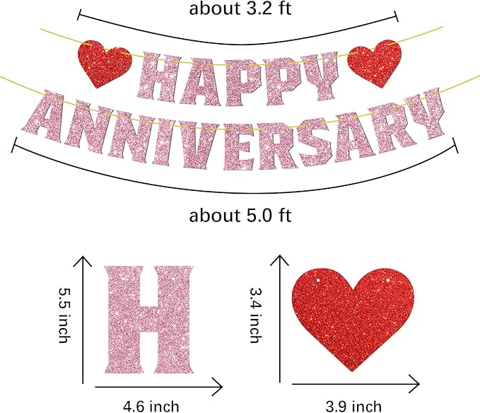 Happy Anniversary Banner Pink Glitter 10th 20th 30th Wedding Birthday Anniversary Party Decorations Supplies We Still Do