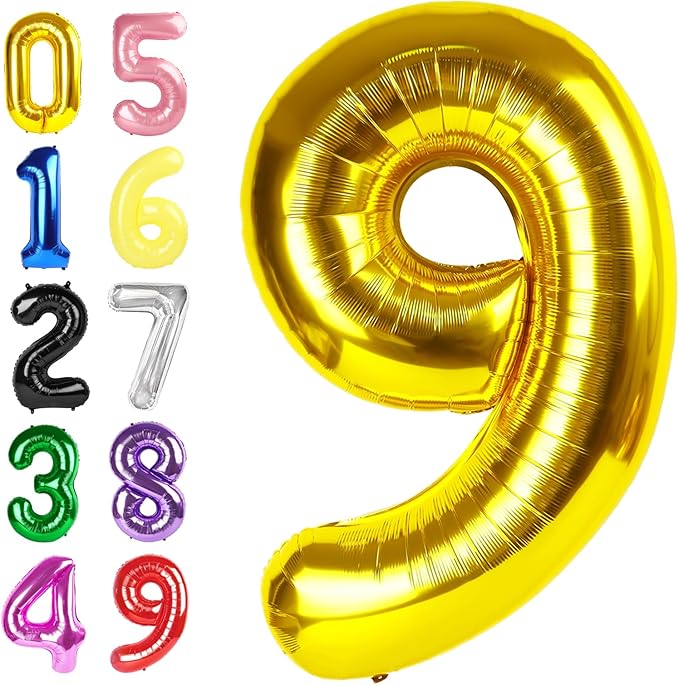 Gold Balloon Numbers 9, Big 40 Inch Happy 9 19 29 90 Birthday for Men And Women, Foil Balloons Decoratins for Wedding Anniversary, Christmas, New Year, Halloween Party Syupplies