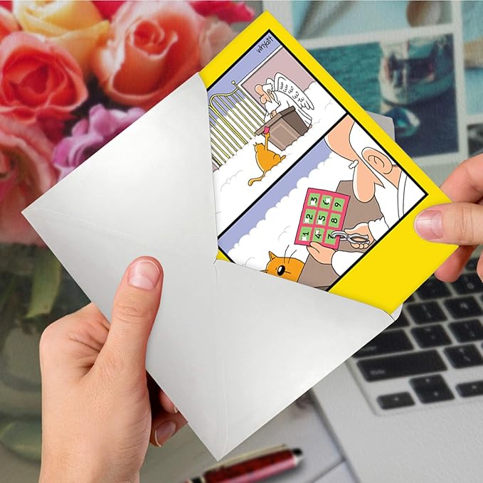 NobleWorks - 1 Hilarious Greeting Card for Birthday - Funny Birthday Cartoon, Comic Notecard - Nine Lives C4169BDG
