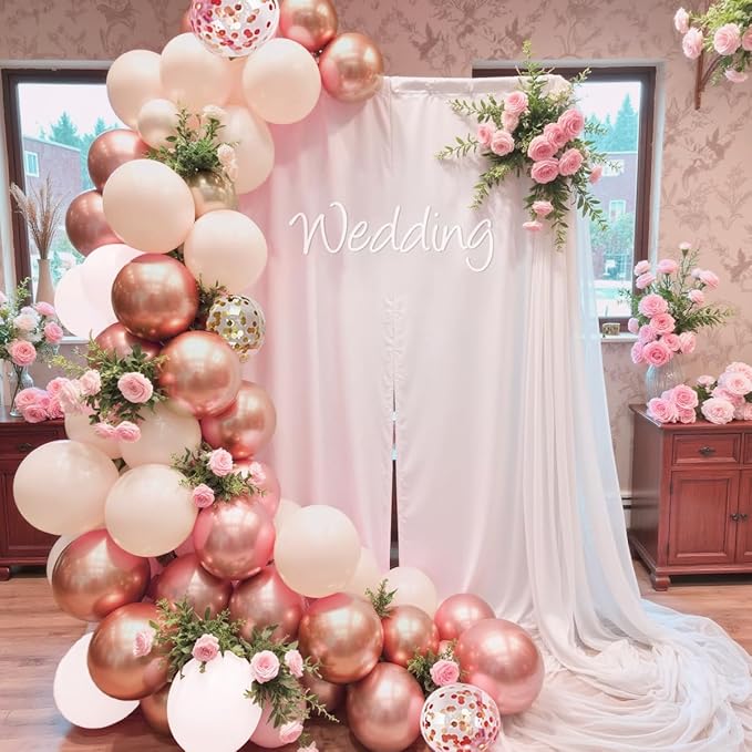 147PCS Rose Gold Balloon Garland Arch Kit, Pearl Rose Gold Metallic White Nude Balloons with Confetti for Wedding Bridal Shower Princess Party Girl Birthday Baby Shower Decorations