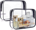 BAGSMART Clear Toiletry Bag, 2 Pack TSA Approved Travel Toiletry Bag Carry on Travel Accessories Bag Airport Airline Quart Size Bags Water Repellent Makeup Cosmetic Bag for Women (Black-2pcs)