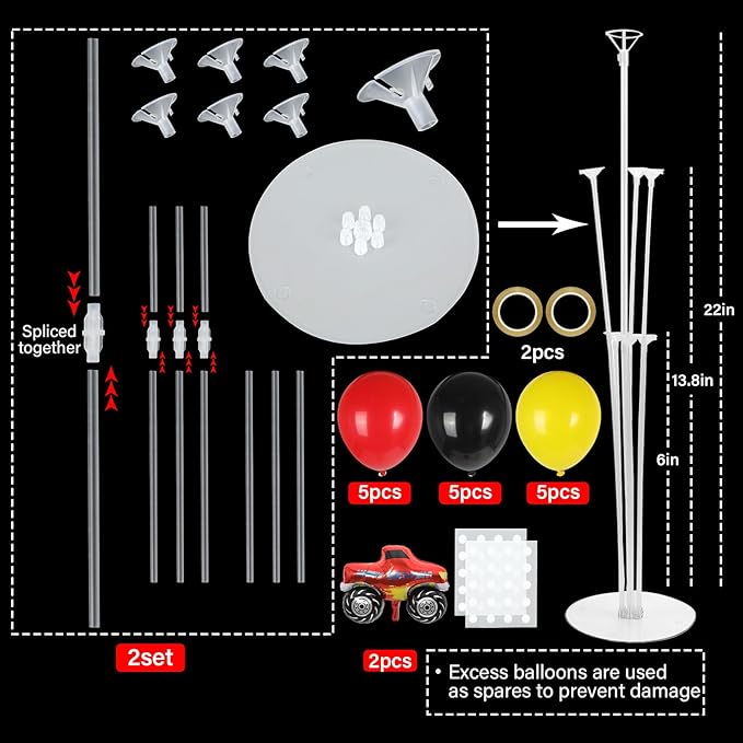 Monster Truck Party Balloons Stand Kit 2 Sets With 2 Monster Truck Foil Balloons Trucks Themed Party Balloon Centerpieces For Tables For Car Themed Birthday Decorations Baby Shower