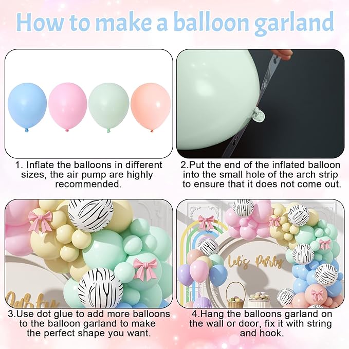 Pastel Balloon Arch Kit 123Pcs Macaron Rainbow Balloons Garland Colorful Birthday Party Balloons for Girls Unicorn Easter Spring Wild Zoo Animals Zebra Theme Bridal Baby Shower Celebration Decorations