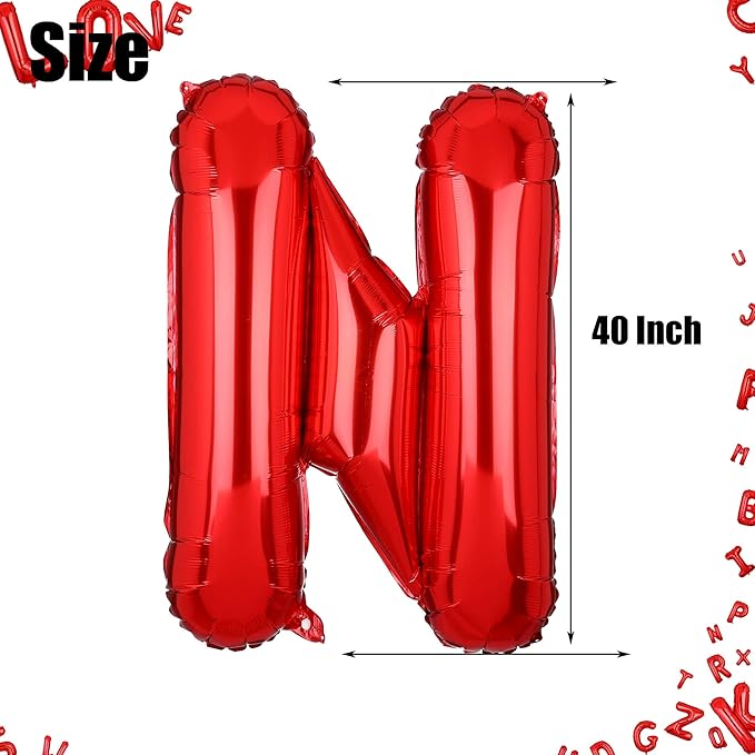 40 Inch Big Red Letter Balloons Foil Mylar Wedding Bachelorette Wedding Birthday Bridal Shower Anniversary Celebration Graduation Party Decoration Alphabet N (A-Z)
