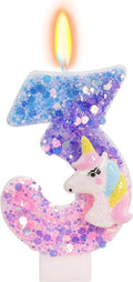 Unicorn Candle - Number 3 Candle, 3rd Birthday Decorations for Girls, Colorful Sequins Birthday Candles for Cake, Cartoon Unicorn Theme Party Decorations