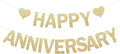 Happy Anniversary Glitter Banner - No DIY - Champagne Gold Happy Anniversary Decorations Banner for Romantic Wedding Birthday Party Decorations