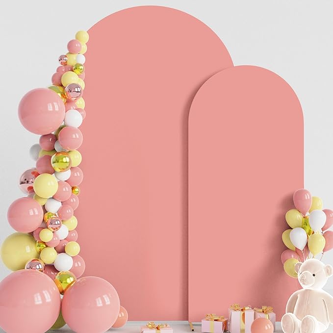 Wokceer Wedding Arch Cover 7.2FT, 6FT Spandex Fitted Wedding Arch Stand Covers 2 Set Round Top Chiara Arch Backdrop Stands Cover for Birthday Party Ceremony Banquet Decoration Dusty Rose