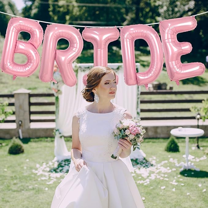 Biapian 40 Inch BRIDE Letter Balloons, Pink BRIDE Foil Balloons, 5 Pcs Giant BAby Pink Foil Large Letters Balloon Helium for Wedding Bridal Shower Anniversary Bachelorette Engagement Party Decoration